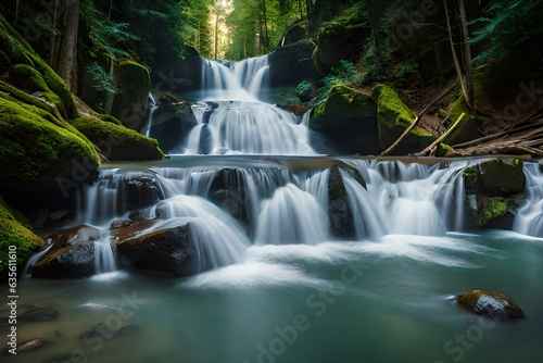 Waterfall on mountain river in the forest
