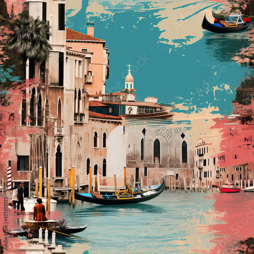 Venice travel collage moodboard art repeat pattern © Roman