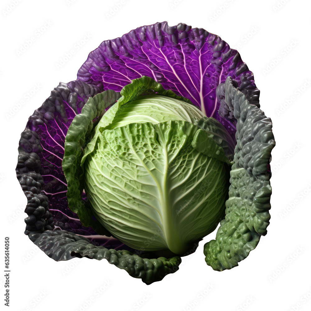 Obraz premium head of cabbage cutout isolated against white transparent background 