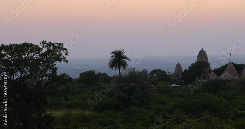 Chittorgarh fort and Jateshwar Mahadev Temple in twilight 
 in Rajasthan, India. photo