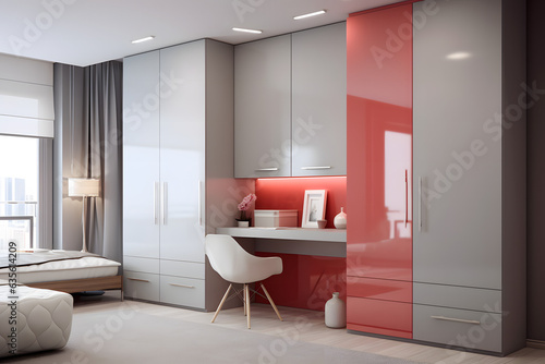 Minimalist dressing room with beautiful and elegant light red color