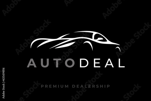 Auto sports car logo. Motor vehicle silhouette emblem. Supercar dealership icon. Automotive dealer garage vector illustration.