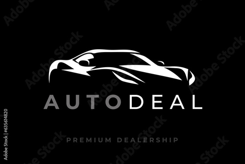 Auto sports car logo. Motor vehicle silhouette emblem. Supercar dealership icon. Automotive dealer garage vector illustration.