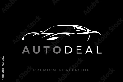 Auto sports car logo. Motor vehicle silhouette emblem. Supercar dealership icon. Automotive dealer garage vector illustration.