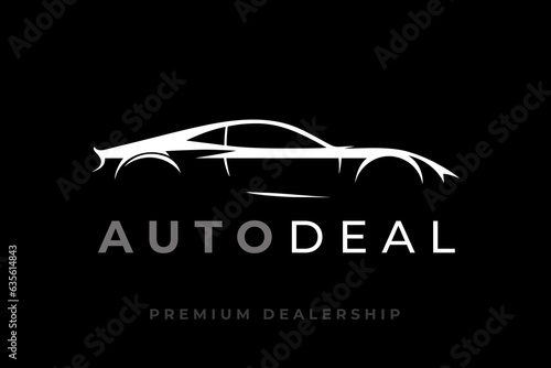Auto sports car logo. Motor vehicle silhouette emblem. Supercar dealership icon. Automotive dealer garage vector illustration.
