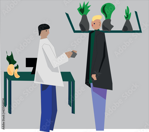 strange people illustration. a man at a doctor's appointment. treatment in the hospital. two people communicate