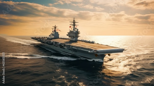 Aircraft carrier crossing the ocean