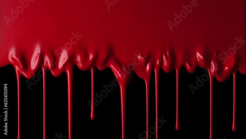 Red Paint Blood Fluid Running Dripping Black Background
