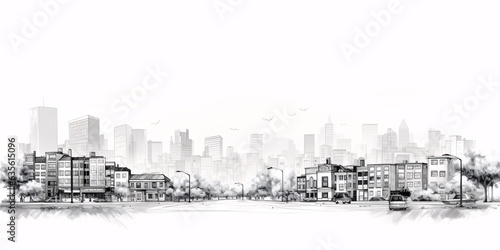 Cityscape Sketch  Sketch. Urban Architecture - Illustration on white background copy space