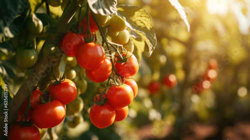 Tomatoes Grown Organically on Sunny Farm Bushes