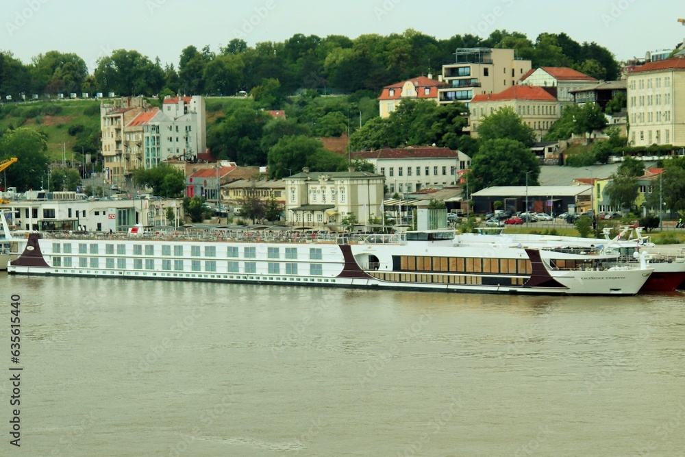 River cruise ships at the berth on the river Sava, Belgrade