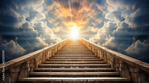 Stone stairway to heaven towards the sun photo