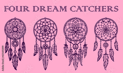 FOUR DREAM CATCHERS SET | VECTOR ART