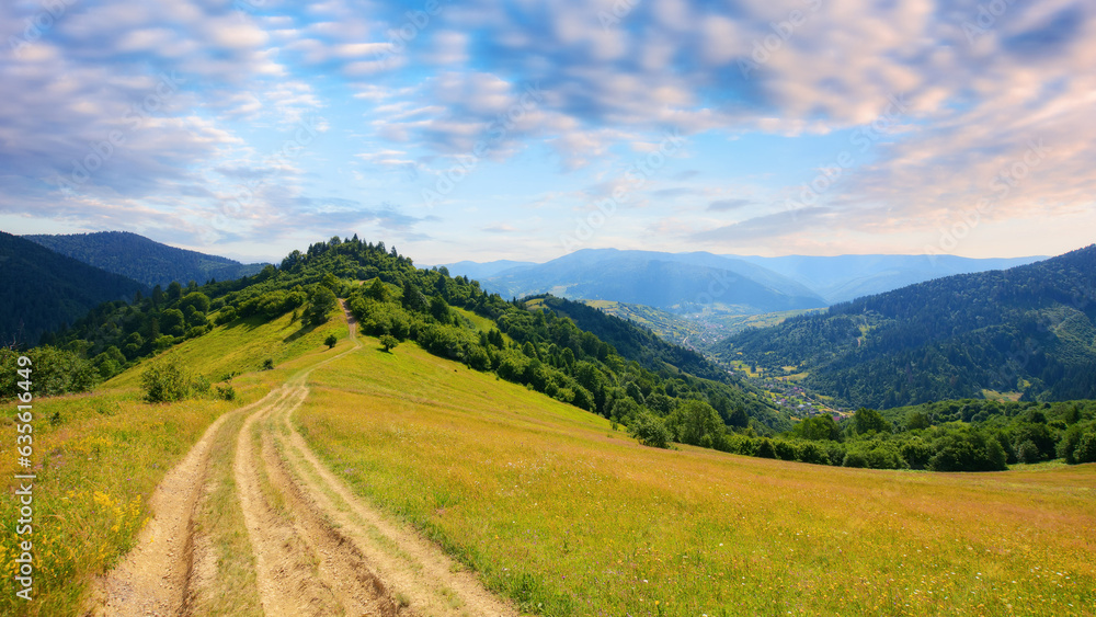 dirt road through grassy meadow. rural landscape of carpathian mountains. outdoor recreation in summer. travel ukraine dirt road through grassy meadow. rural landscape of carpathian mountains. outdoor recreation in summer. travel ukraine