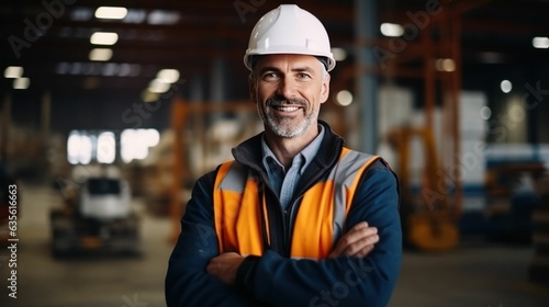 Middle aged male builder construction worker at a building site