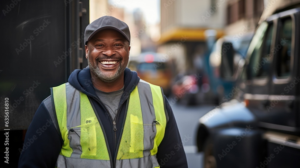 Black african american road worker man smiling Black african american road worker man smiling