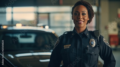 Foto Black african american female police officer woman smiling