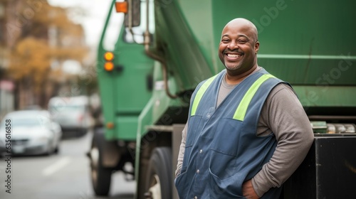 Black african american man waste and garbage collection job worker