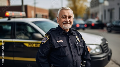 Senior male police officer smiling. Retirement concept