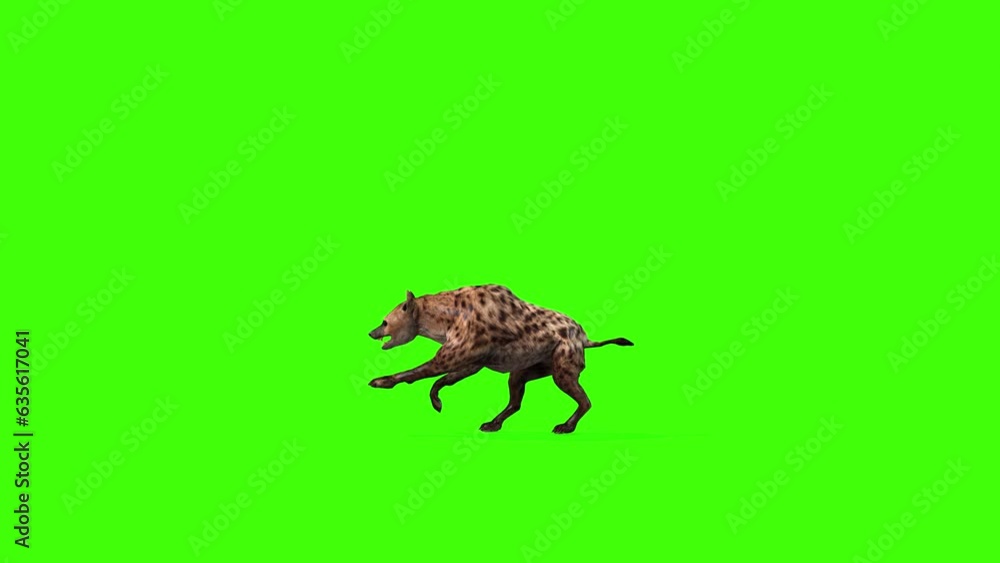Hyena 3d One side to the other side fast run on chroma key, 4k