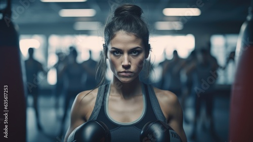 Close-up shot of woman doing boxing training in a modern gym.