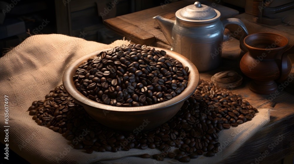 coffee beans on wooden table coffee beans on wooden table