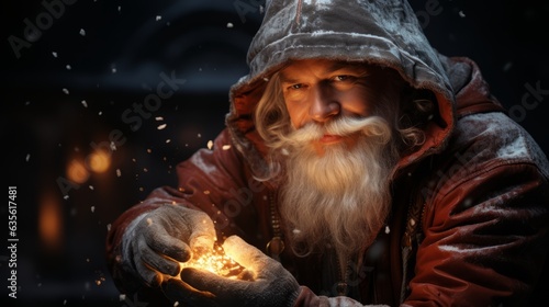 Santa Claus holds a light. Generative AI