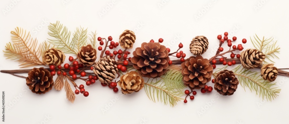 Christmas card decorated with pine cones and cranberries. Generative AI Christmas card decorated with pine cones and cranberries. Generative AI