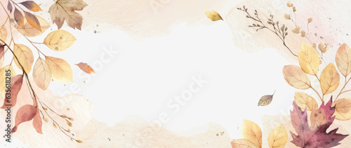 Autumn vector background with watercolor leaves, branches and texture.