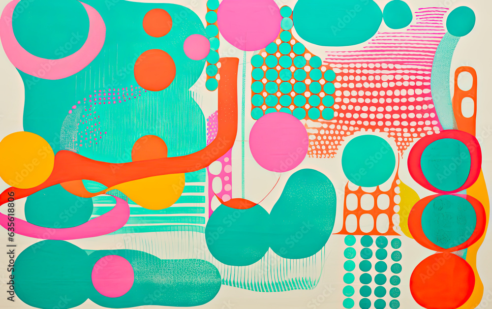Risograph art with Retro colors and shapes for backgrounds, wall papers and prints.