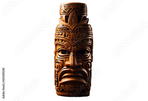 Polynesian culture, wooden tiki mask isolated on transparent background png