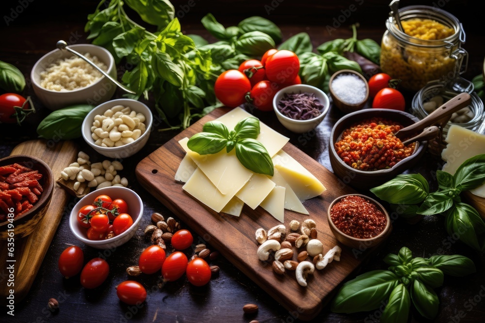 TABLE WITH FRESH ITALIAN INGREDIENTS TABLE WITH FRESH ITALIAN INGREDIENTS