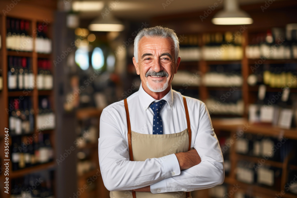 Confident Senior Entrepreneur in his Wine Store