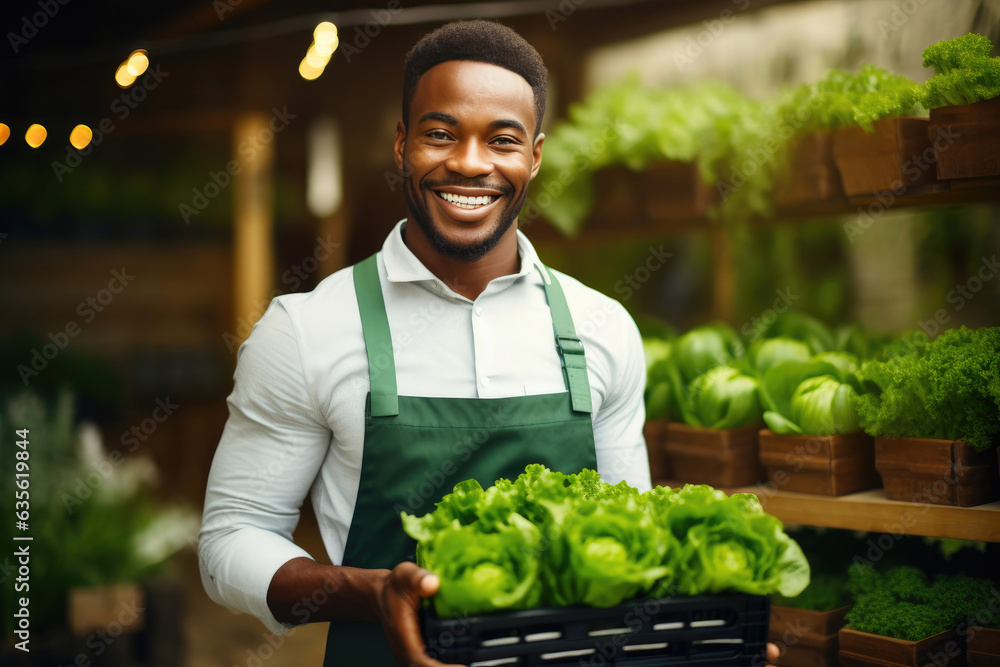 Joyful African Farmer Showcasing Fresh Hydroponic Produce Joyful African Farmer Showcasing Fresh Hydroponic Produce