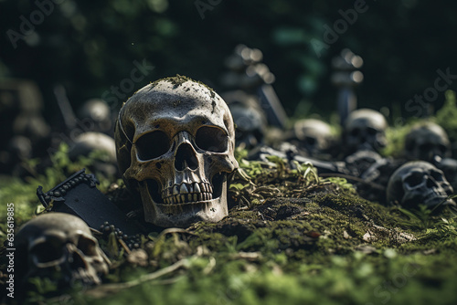 skull in a graveyard