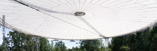 Round canopy roof of stretched fabric with lighting