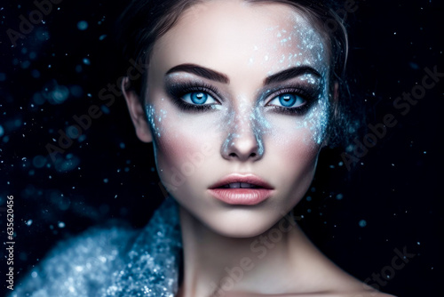 Elegant White woman with glamorous makeup on black background