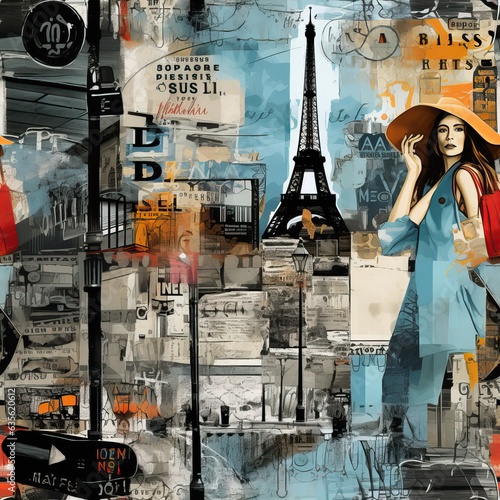 Travel Paris France collage abstract repeat pattern moodboard