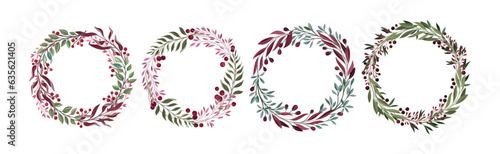 Berry Twig and Branches Round Wreath and Frame Vector Set © Happypictures