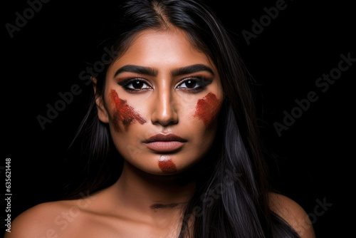 Wallpaper Mural Captivating Native American woman with long black hair and red face paint against a black background Torontodigital.ca