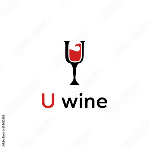 Logo of a glass of wine creatively forming the letter 'U' in a conceptual design. Symbolizing sophistication and communication. Vector illustration.