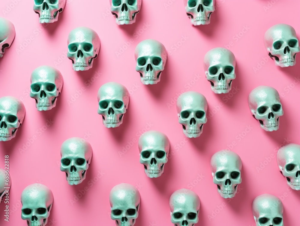 A lot of skulls that are on a pink surface. Digital image. A lot of skulls that are on a pink surface. Digital image.