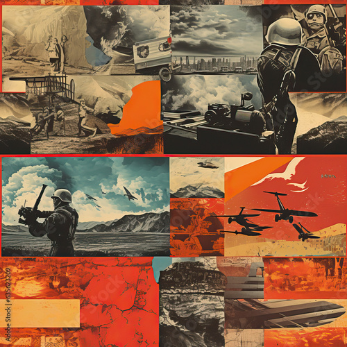 Wallpaper Mural War themed cartoon collage repeat pattern Torontodigital.ca