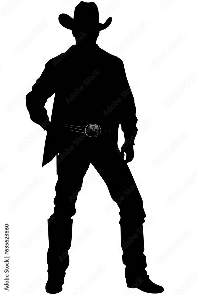 A silhouette of a man in a cowboy outfit. Digital image. A silhouette of a man in a cowboy outfit. Digital image.