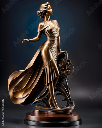 an art deco bronze figure of a woman - generative ai