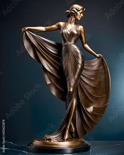 an art deco bronze figure of a woman - generative ai