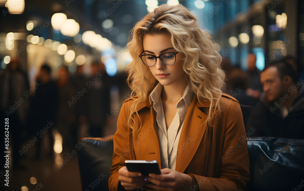 Businesswoman using smartphone while waiting at city Businesswoman using smartphone while waiting at city