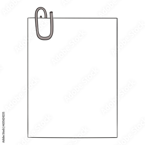 A hand-drawn cartoon blank sheet of paper with a paper clip on a white background.