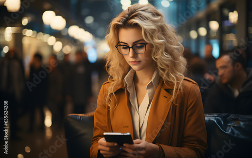Businesswoman using smartphone while waiting at city