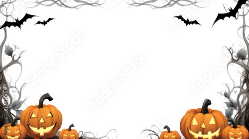 A halloween frame with pumpkins and bats. Digital image. Frame with copy space.